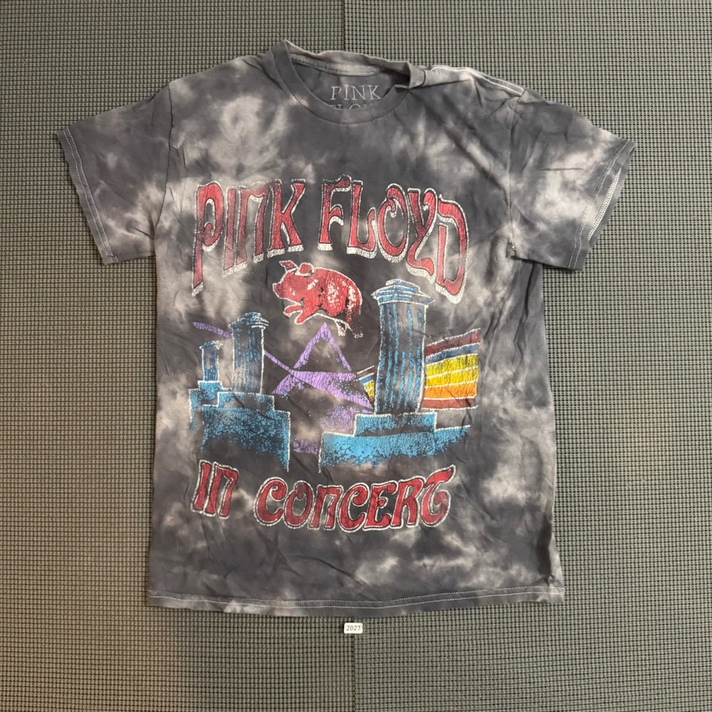Pink Floyd In Concert Tie Dye Graphic T-Shirt Gray Womens Small Rock Band Tee